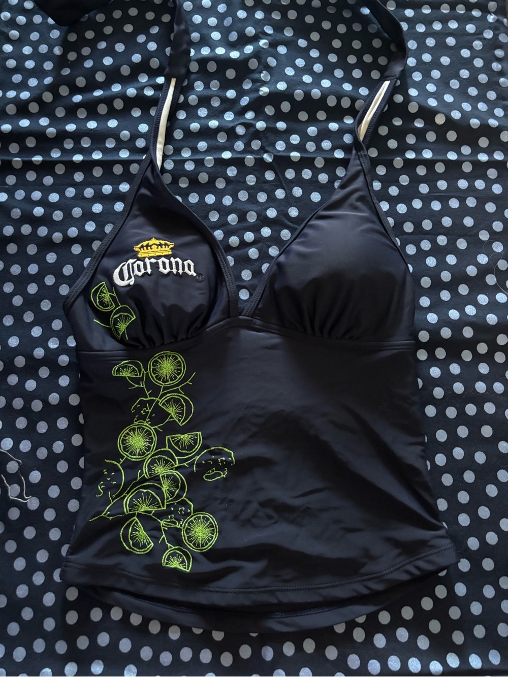 Vintage corona  navy blue tankini top with embroidered design